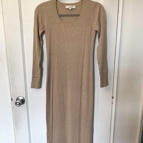Loft Loft Heathered Ribbed Scoop Neck Midi Dress - Picture 1 of 4